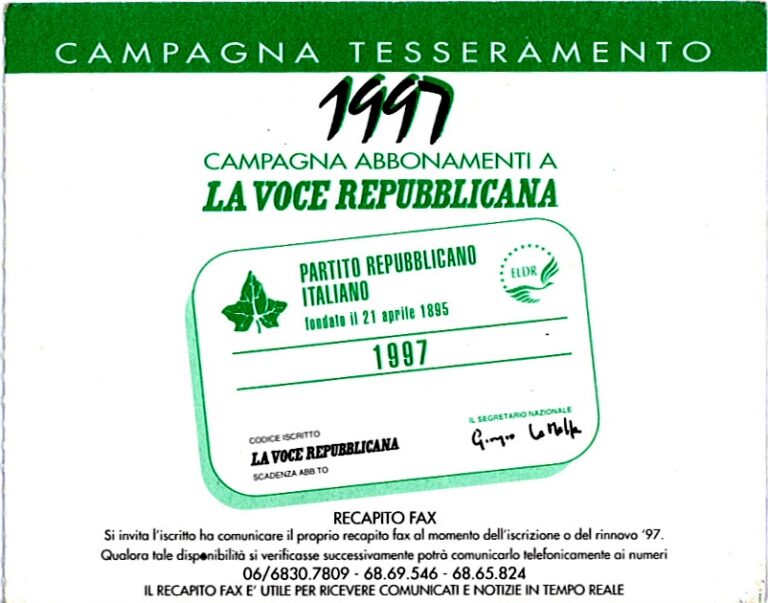 Tessera PRI provvisoria 1997-